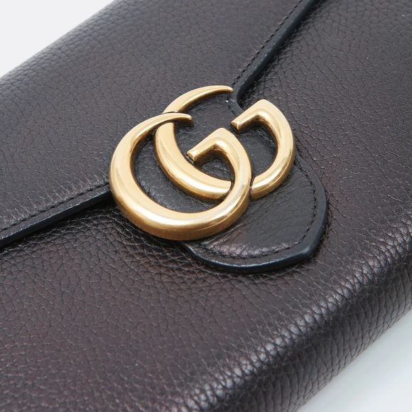 GUCCI BLACK GRAINED LEATHER GG MARMONT SMALL CHAIN BAG - Picture 2 of 10